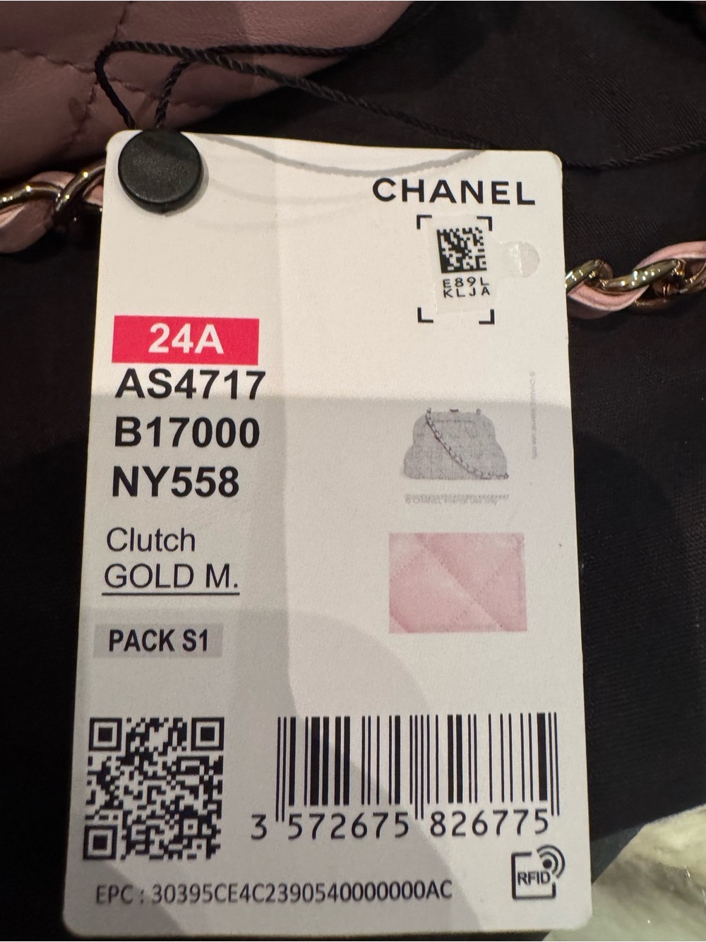CHANEL Pink Quilted Clutch with Gold Chain